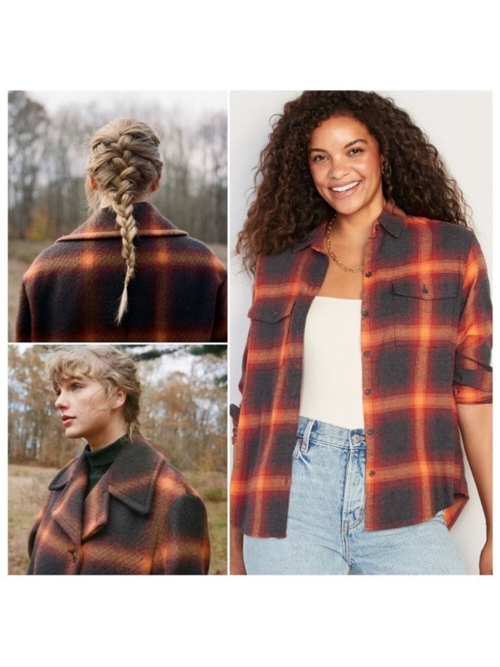 Old Navy Taylor Swift Evermore Plaid Flannel Button Down Boyfiend Shirt Orange S